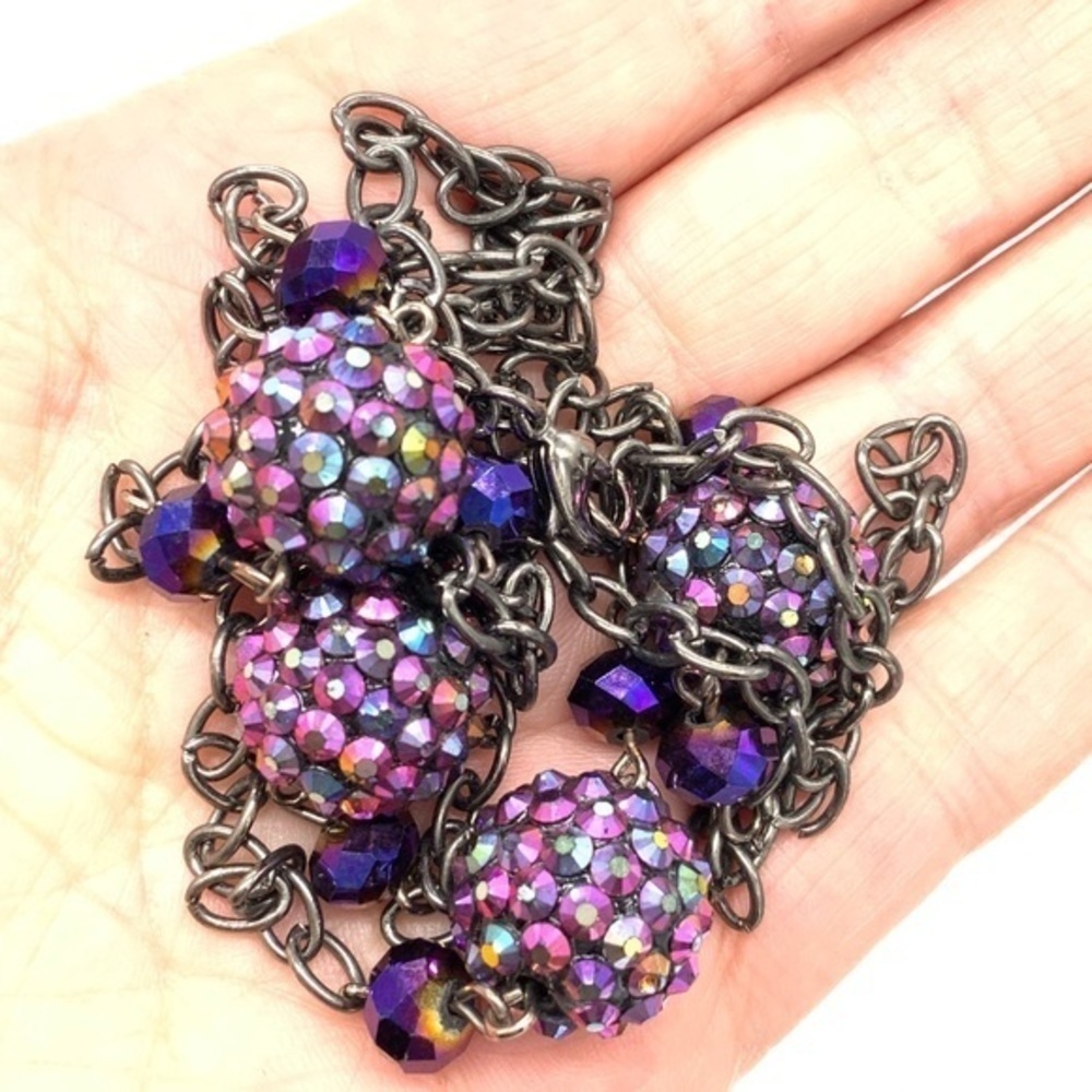 Black purple iridescent sparkly balls chain‎ link necklace Fairycore whimsy - Picture 4 of 4